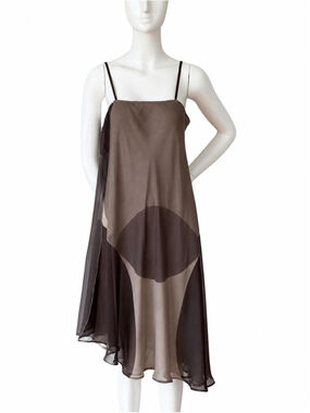 Vintage Max Mara 100% Silk Slip Dress Asymmetrical Brown Beige Color Block IT42